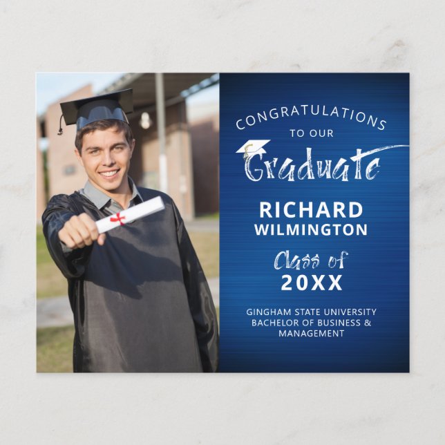 Lámina Invitación de foto de graduados de Budget Blue Con (Anverso)