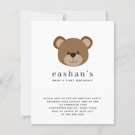 Lámina Invitación de foto de primer cumpleaños de oso lin