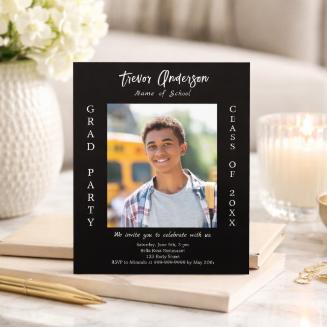 Lámina Invitación de foto en negro y blanco para fiesta d (Subido por el creador)