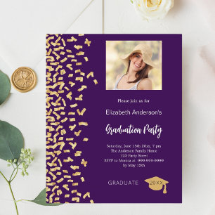 Lámina Invitación de foto morada dorada para fiesta de gr