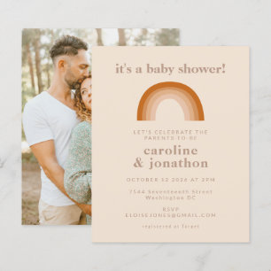 Lámina Invitación de foto para baby shower con arcoíris d