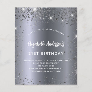 Lámina Invitación de glam purpurina de plata para cumplea