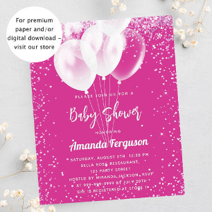 Lámina Invitación de globos blancos rosas calientes de Ba