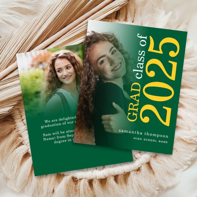 Lámina Invitación de Grad 2023 del Yellow Green 2023 (front and back view)