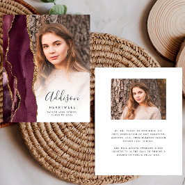 Lámina Invitación de Grad de Foto de Agate de Borgoña Pre