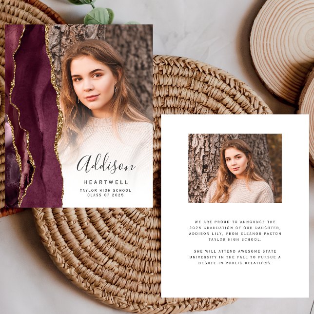 Lámina Invitación de Grad de Foto de Agate de Borgoña Pre (Subido por el creador)