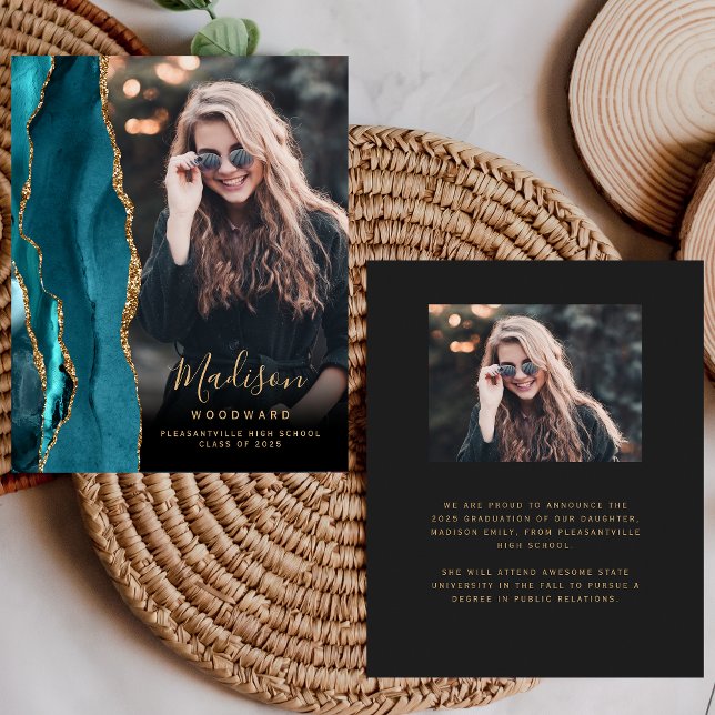 Lámina Invitación de Grado Oscuro de Foto Agate Verde azu (Subido por el creador)