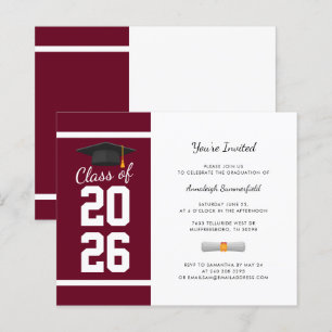 Lámina Invitación de graduación 2026 Burgundy para fiesta