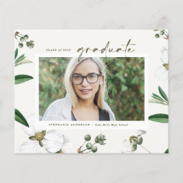 Lámina Invitación de graduación con foto de flores blanca