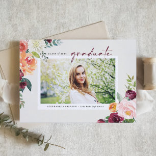 Lámina Invitación de Graduación con Foto de Flores de Oto