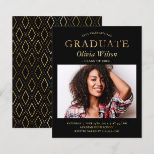 Lámina Invitación de graduación con foto de oro negro eco