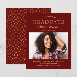 Lámina Invitación de graduación con foto dorada de Burdeo