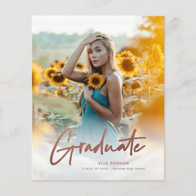 Lámina Invitación de graduación con foto en rosa dorado e (Anverso)