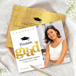 Lámina Invitación de Graduación con Gorra de Foto Blanca