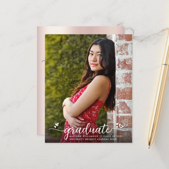 Lámina Invitación de graduación con guion y foto rosa con (Anverso/Reverso In Situ)