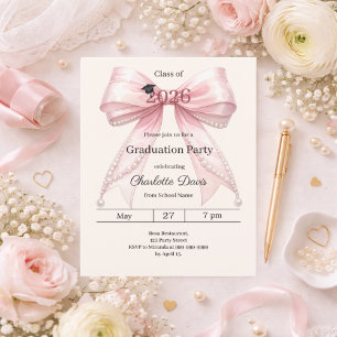 Lámina Invitación de graduación con lazo rosa y foto en c