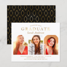Invitación de graduación con tres fotos Budget Gol