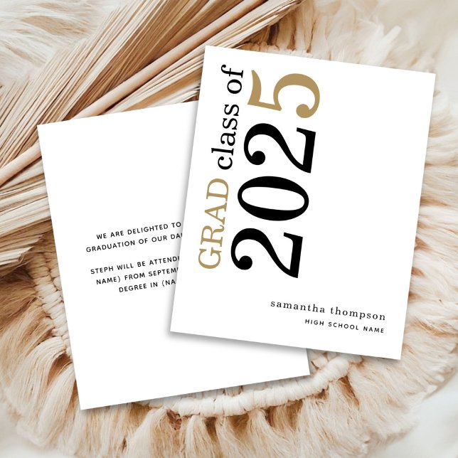 Lámina Invitación de graduación de Budget Black Gold 2025 (front and back view)