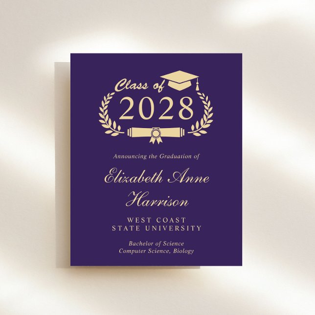 Lámina Invitación de Graduación de Budget Purple Gold Col (Share the pride and excitement of your graduate's achievement with friends and family near and far)