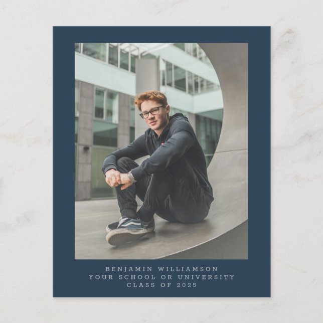 Lámina Invitación de Graduación de Foto Azul Simple de Pr (Anverso)