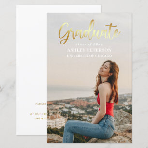 Lámina Invitación de Graduación de Foto con Guión de Oro 