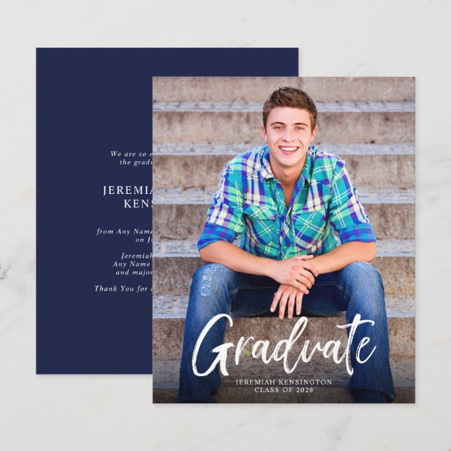Lámina Invitación de Graduación de Foto de Guión Negrita  (Anverso / Reverso)