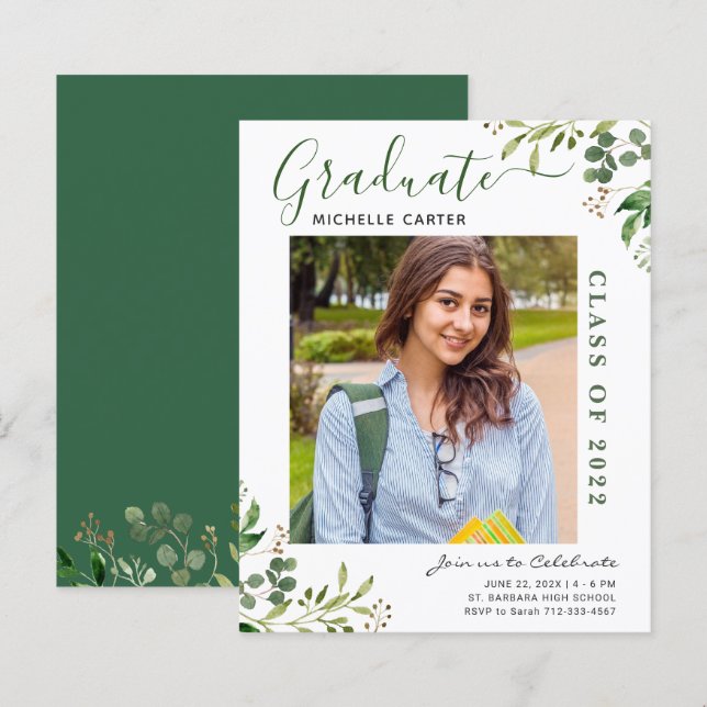 Lámina Invitación de Graduación de Foto Eucalyptus de Pre (Anverso / Reverso)