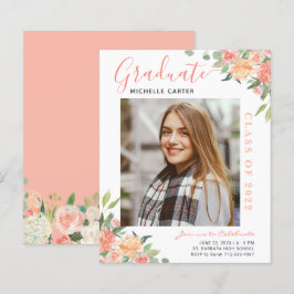 Lámina Invitación de Graduación de Foto Floral de Coral P