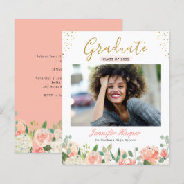 Lámina Invitación de Graduación de Foto Floral de Coral P