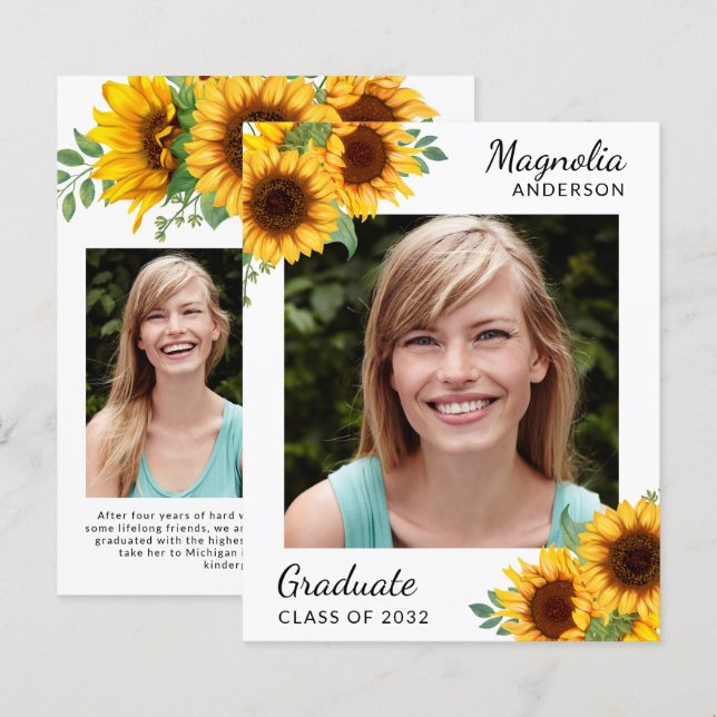 Lámina INVITACIÓN de Graduación de Fotos de Girasol PRESU (Anverso / Reverso)