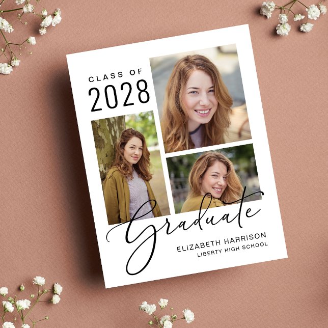 Lámina Invitación de graduación de guión gráfico de presu (An elegant photo collage graduation announcement to celebrate the graduate's achievements)