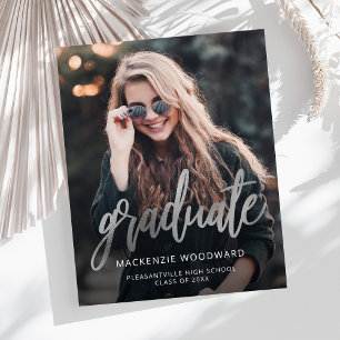 Lámina Invitación de Graduación de Guión Plateado de Foto