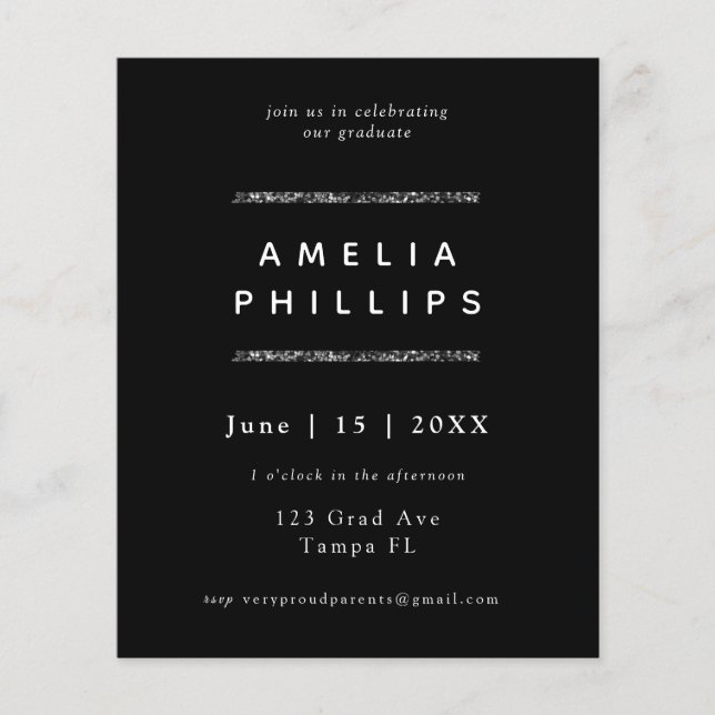 Lámina Invitación de graduación de moda de Purpurina de d (Anverso)
