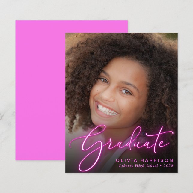 Lámina Invitación de Graduación de Neón Rosa Foto Presupu (Anverso / Reverso)