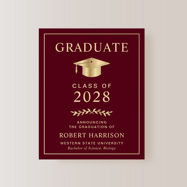 Lámina Invitación de Graduación de Oro Borgoña Presupuest (An elegant college graduation announcement to celebrate the graduate's achievements)