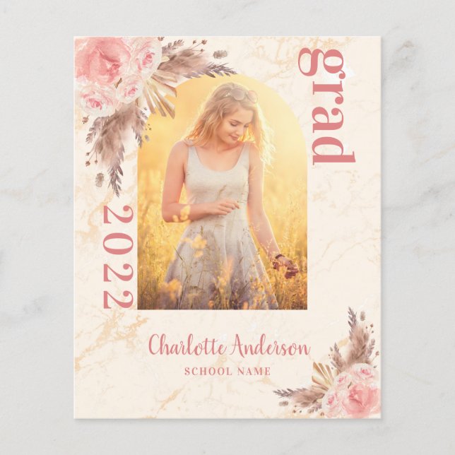 Lámina Invitación de graduación de pasto ruborizada de pa (Anverso)