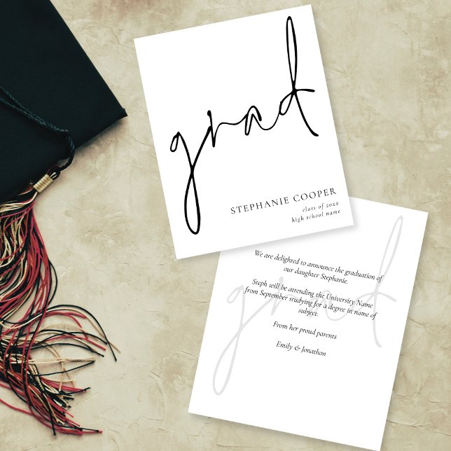 Lámina Invitación de graduación de script monocromo de pr (Subido por el creador)