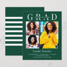 Invitación de graduación de tres fotos a rayas ver