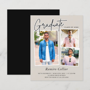 Lámina Invitación de graduación de tres fotos con letra m