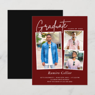 Lámina Invitación de graduación de tres fotos rojas y bla