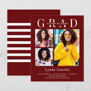 Lámina Invitación de graduación de tres fotos rojas y bla