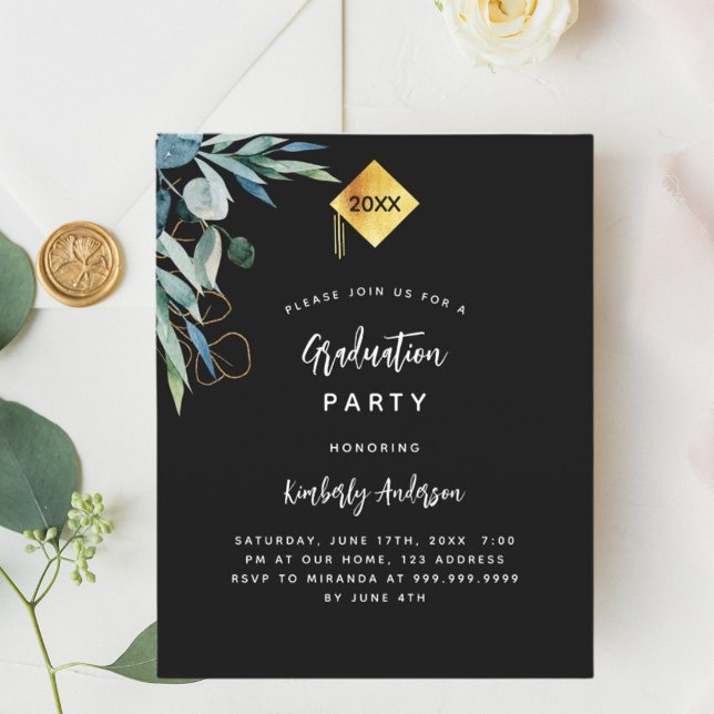 Lámina Invitación de graduación de vegetación negra (Subido por el creador)