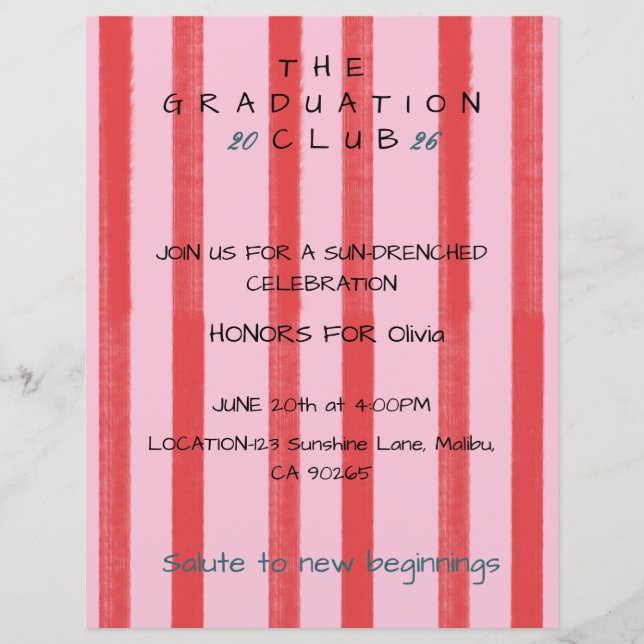 Lámina Invitación de Graduación Editable con Rayas de Cab (Anverso)