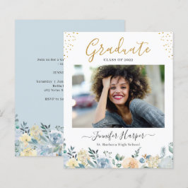 Lámina Invitación de Graduación Floral Azul Dusty Presupu