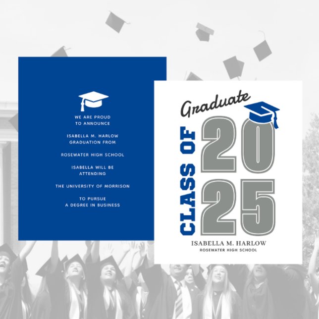 Lámina Invitación de Graduación Gris Azul Moderno de Pres (Subido por el creador)