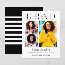 Invitación de graduación moderna con 3 fotos