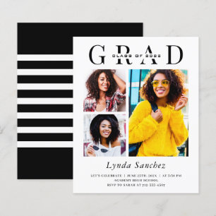 Lámina Invitación de graduación moderna con 3 fotos