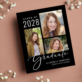 Lámina Invitación de Graduación Negra con Guión de Foto P