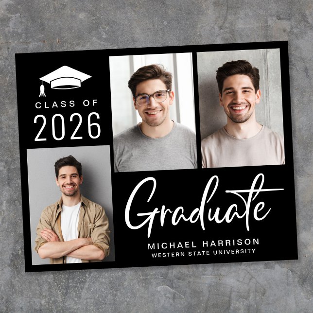 Lámina Invitación de Graduación Negra de Presupuesto 3 (Cherish the milestone: share your graduate's achievement with a custom photo graduation announcement)