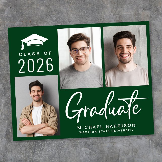Lámina Invitación de Graduación Verde de Presupuesto 3 (Cherish the milestone: share your graduate's achievement with a custom photo graduation announcement)